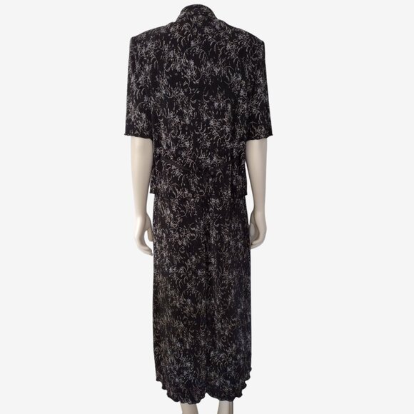 Vintage 1990s Black 2 Piece Crinkle Pleat Sleeveless Maxi Dress Jacket Set - Picture 4 of 12